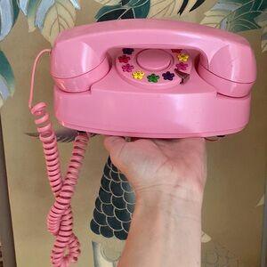 Vintage pink Y2K rainbow flower button corded telephone phone princess girly
